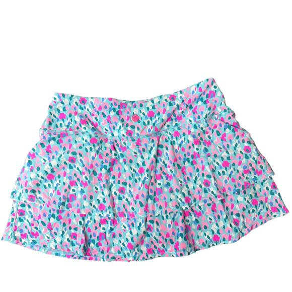 Lilly Pullitzer Luxletic Skort Womens M Pink Floral Tiered Multi Hottie Dottie - Picture 1 of 9